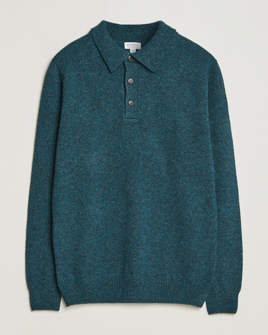 Herre | Trøjer | Sunspel | Lambswool Poloshirt Peacock