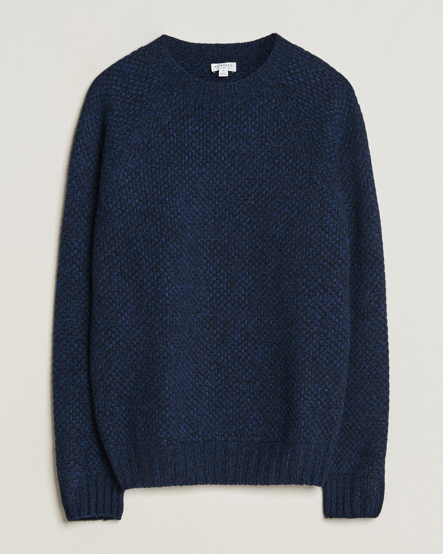 Herre | Trøjer | Sunspel | Textured Lambswool Jumper Bright Navy Twist