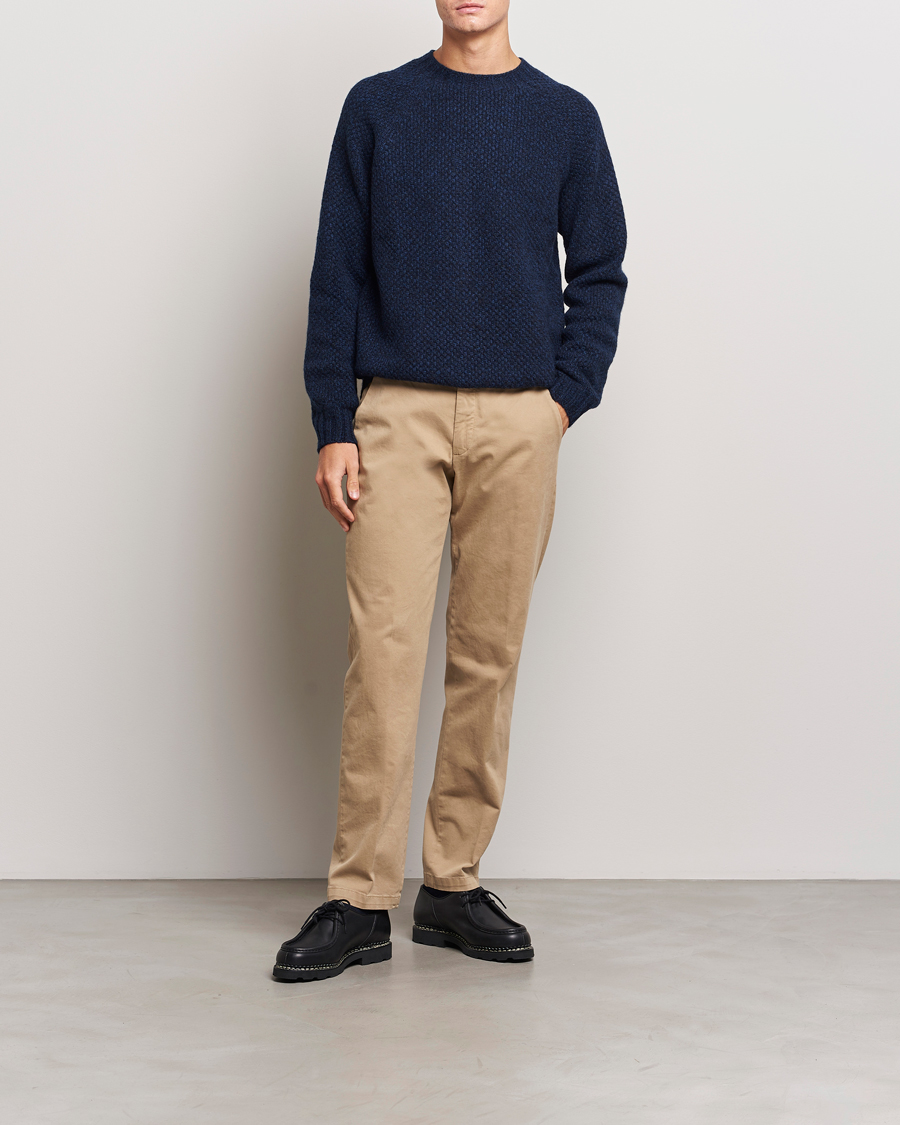 Herre | Trøjer | Sunspel | Textured Lambswool Jumper Bright Navy Twist