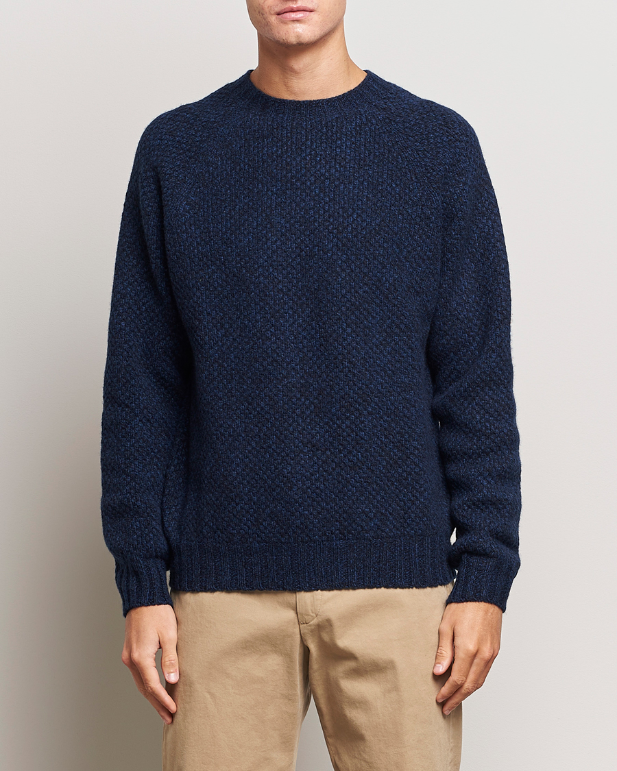 Herre | Trøjer | Sunspel | Textured Lambswool Jumper Bright Navy Twist