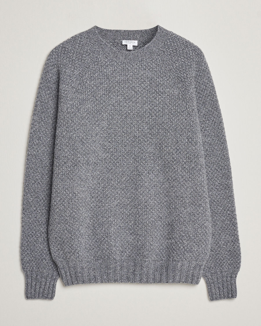 Herre | Trøjer | Sunspel | Textured Lambswool Jumper Mid Grey Twist
