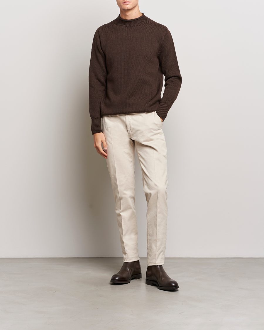 Herre | Trøjer | Sunspel | Fisherman Merino Jumper Coffee