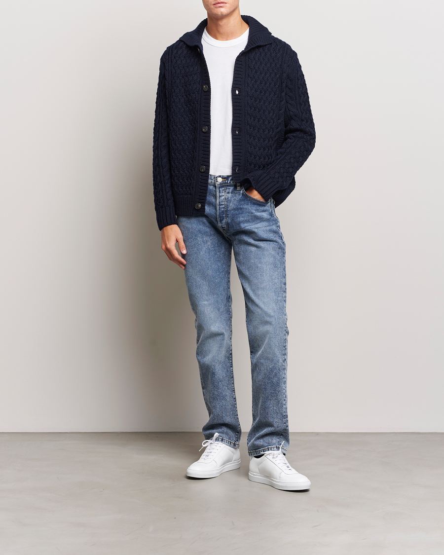 Herre | Trøjer | Sunspel | Cable Knit Jacket Navy