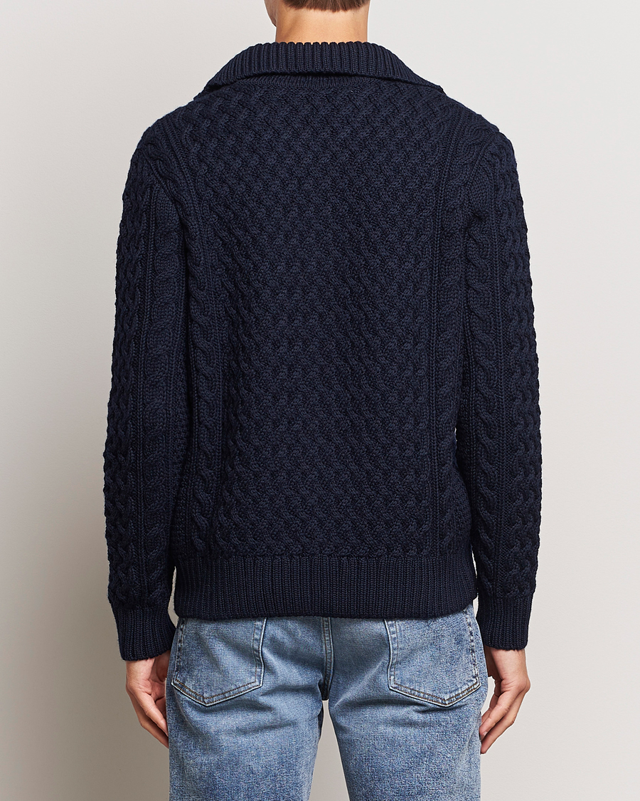 Herre | Trøjer | Sunspel | Cable Knit Jacket Navy