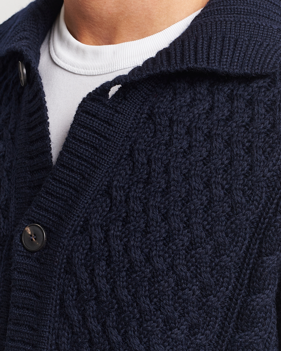 Herre | Trøjer | Sunspel | Cable Knit Jacket Navy