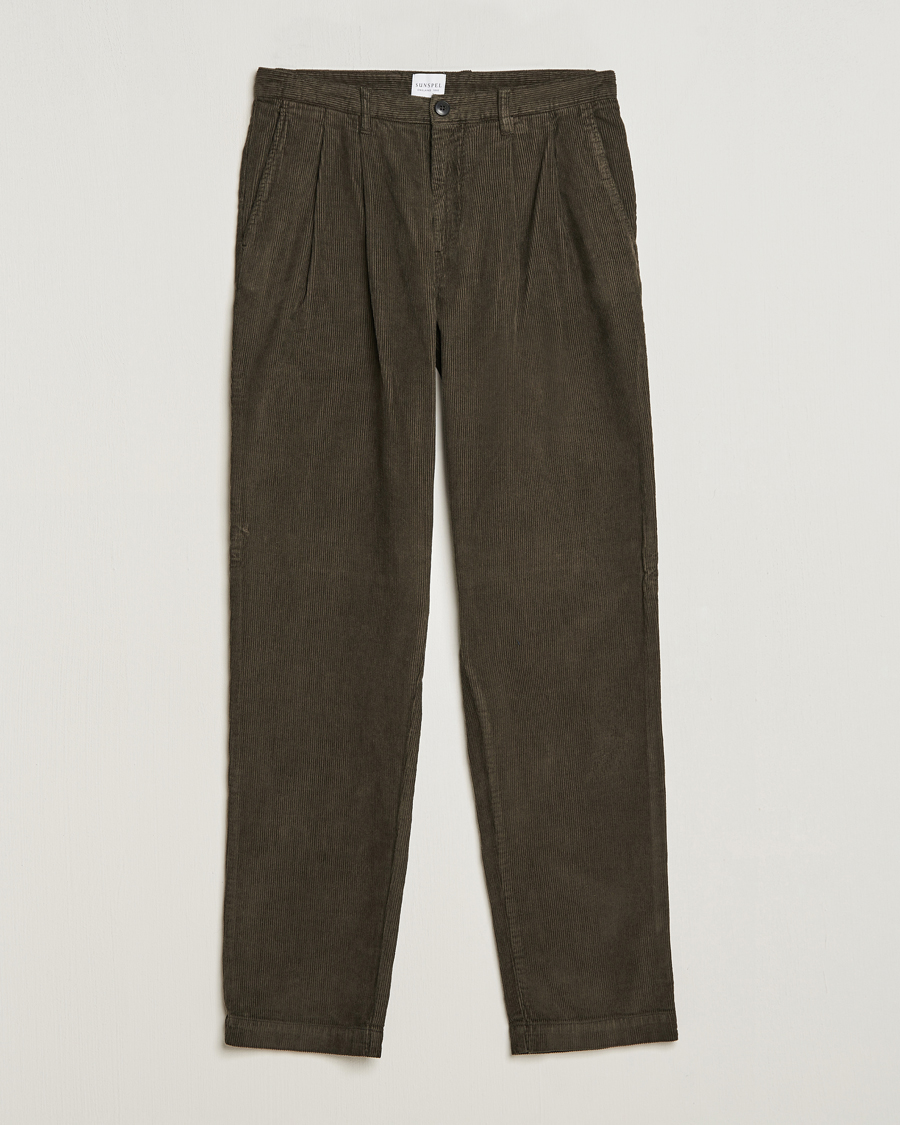 Herre | Bukser | Sunspel | Corduroy Double Pleat Trousers Coffee