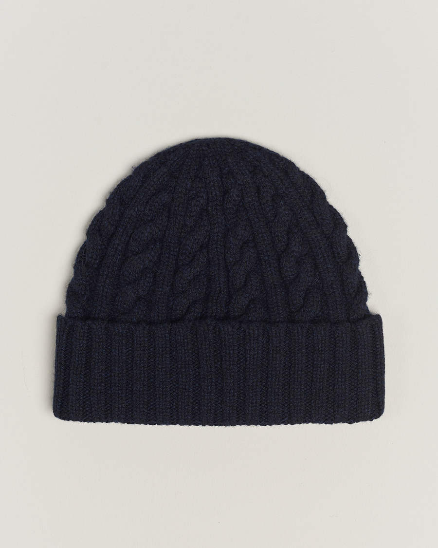Herre | Sunspel Lambswool Cable Hat Dark Navy | Sunspel | Lambswool Cable Hat Dark Navy