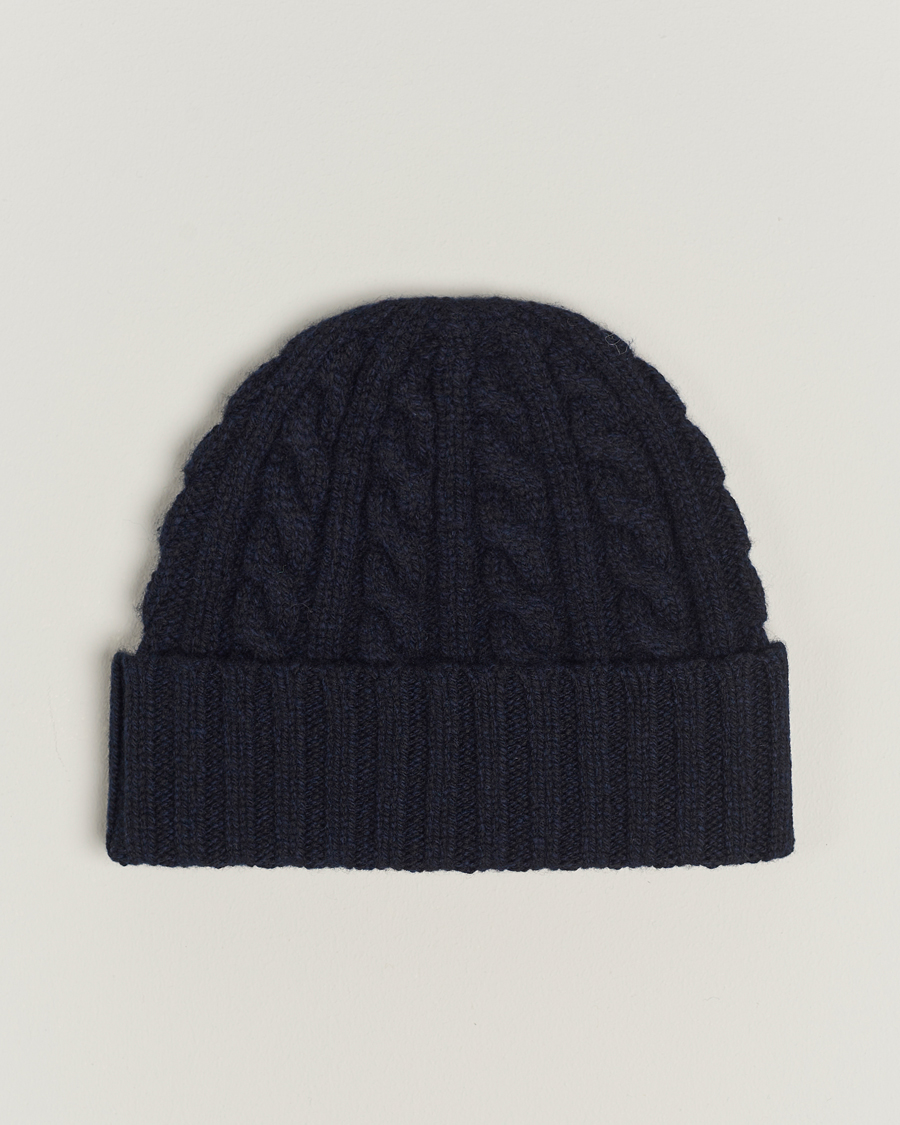 Herre | Sunspel Lambswool Cable Hat Dark Navy | Sunspel | Lambswool Cable Hat Dark Navy