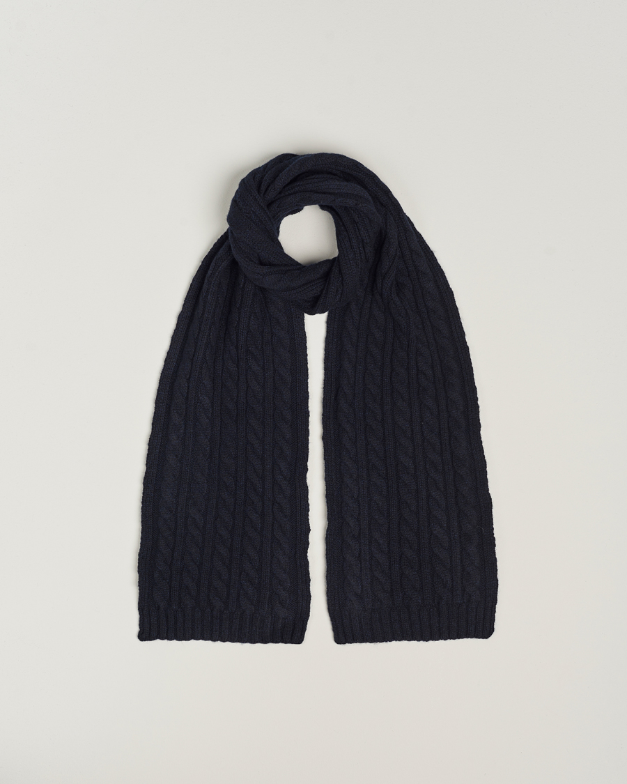 Herre | Sunspel Lambswool Cable Scarf Dark Navy | Sunspel | Lambswool Cable Scarf Dark Navy