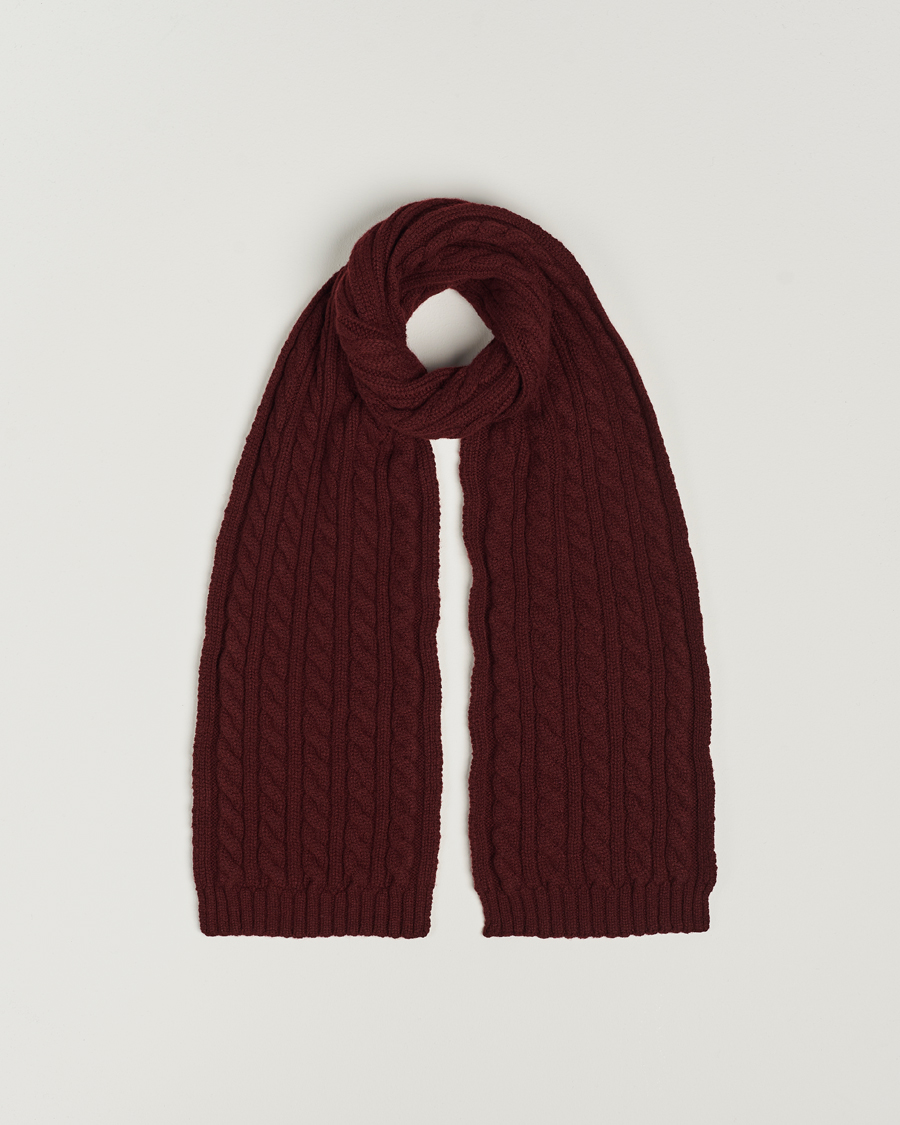 Herre | Sunspel Lambswool Cable Scarf Maroon | Sunspel | Lambswool Cable Scarf Maroon