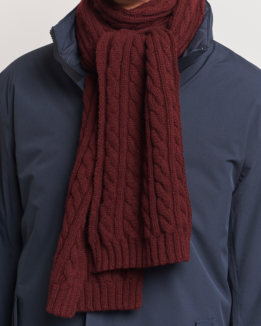 Herre | Sunspel Lambswool Cable Scarf Maroon | Sunspel | Lambswool Cable Scarf Maroon