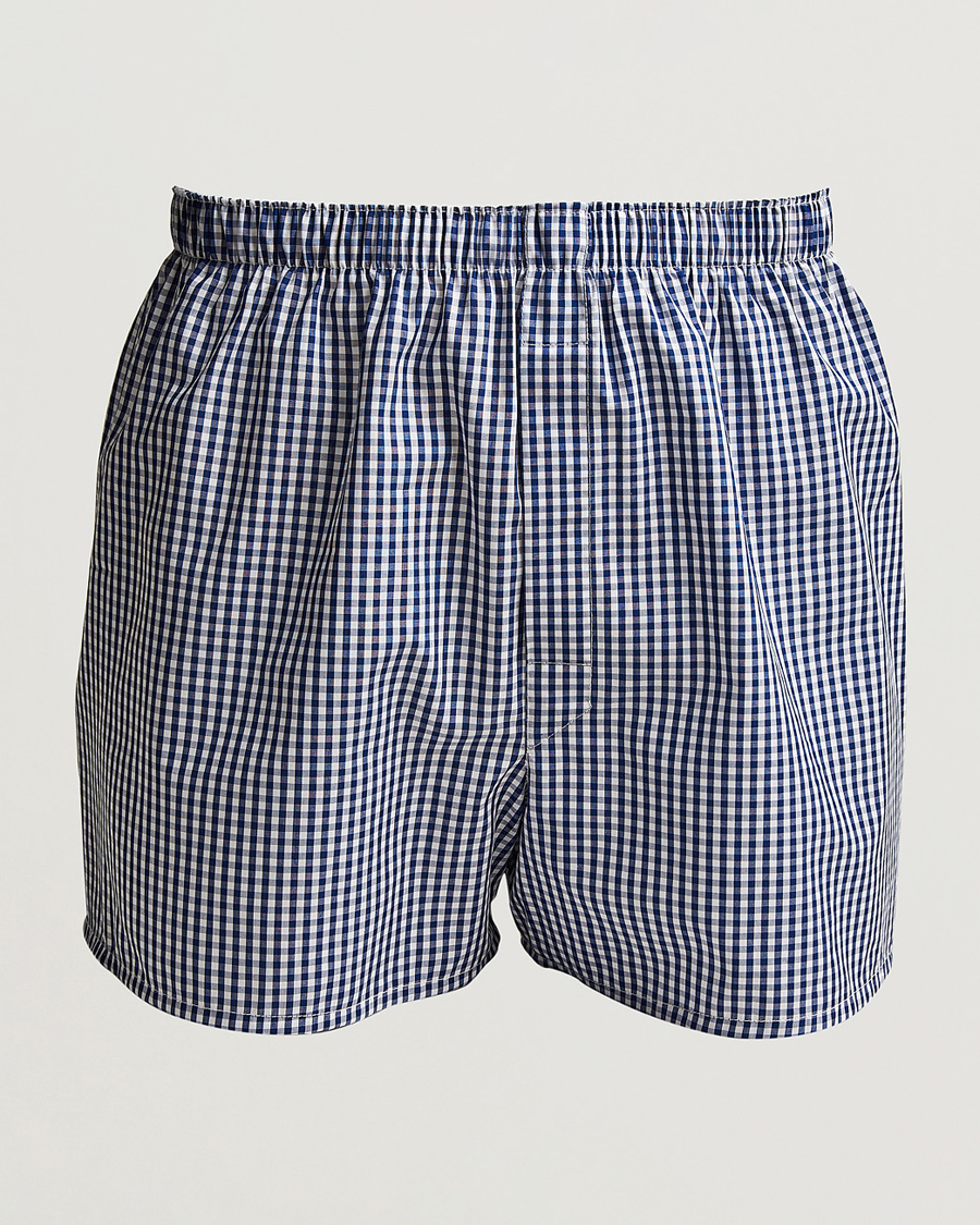 Herre | Undertøj | Sunspel | Cotton Gingham Boxer Navy