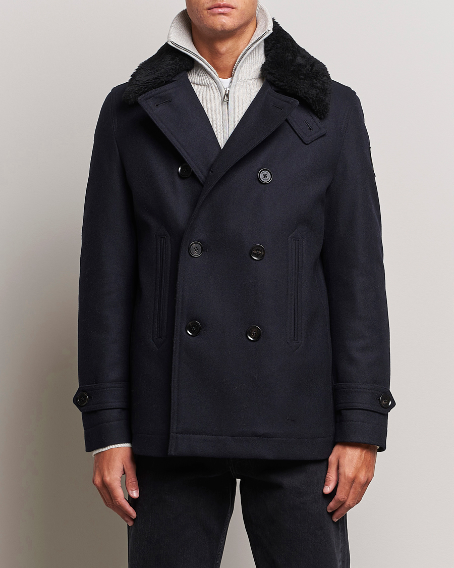 Herre | Belstaff | Belstaff | Ashridge Sherling Wool Peacoat Dark Ink