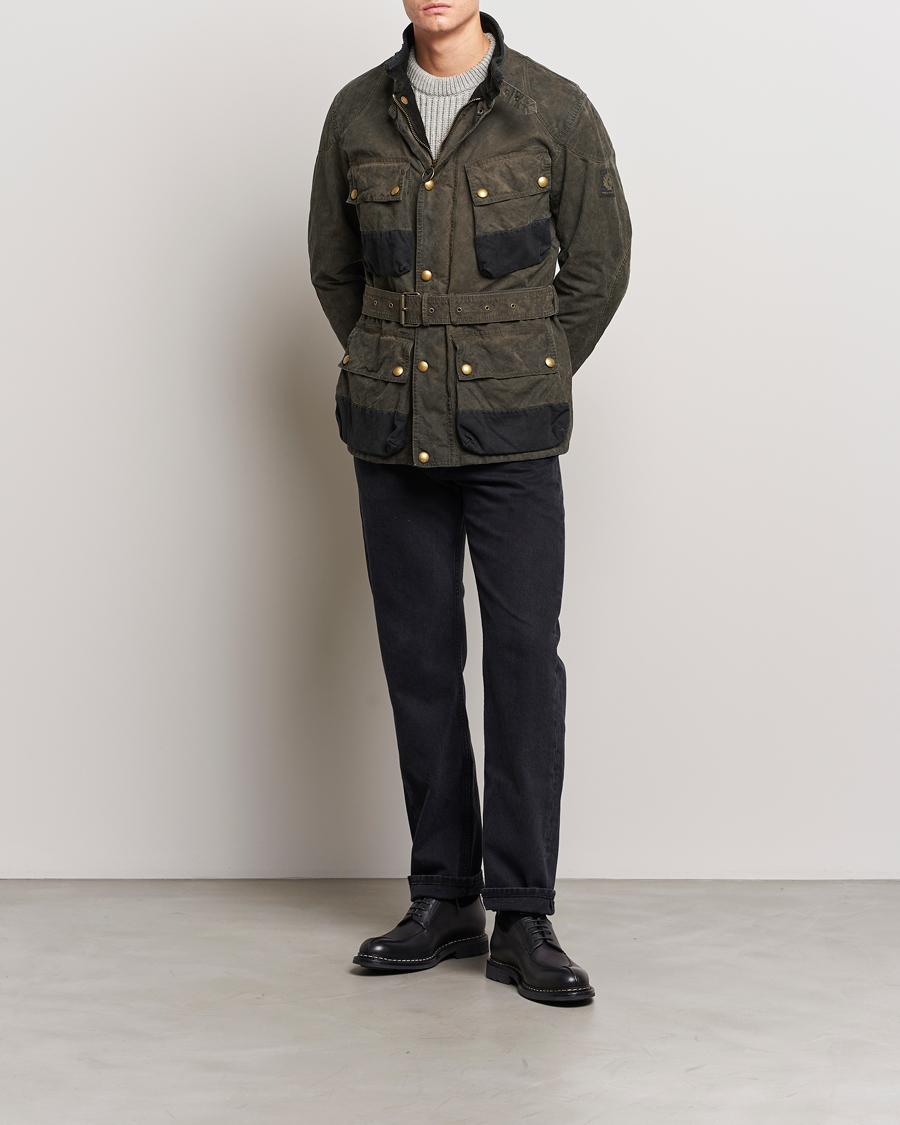 Herre | Jakker | Belstaff | Patched Washed Waxed Trailmaster Fossil