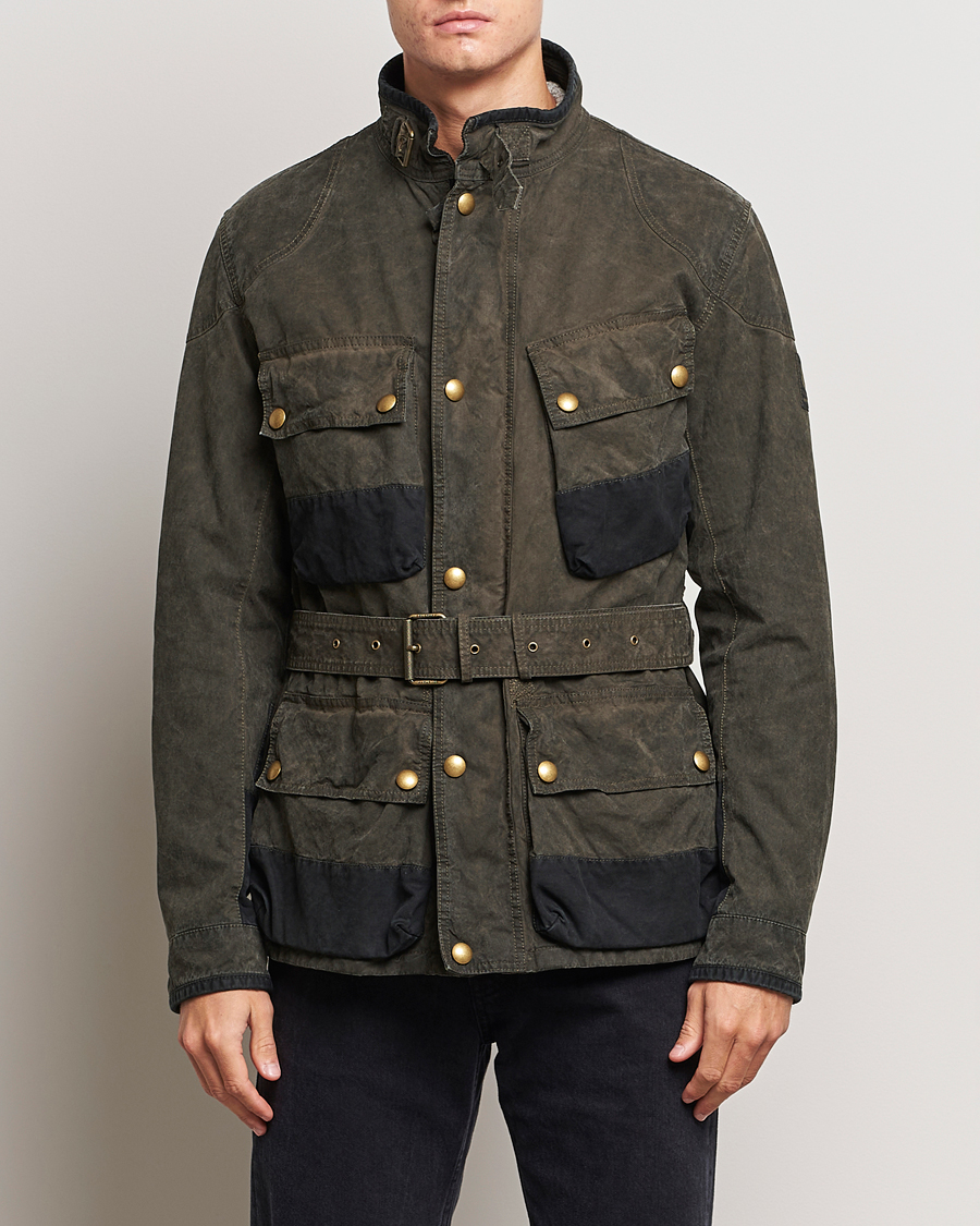 Herre | Jakker | Belstaff | Patched Washed Waxed Trailmaster Fossil