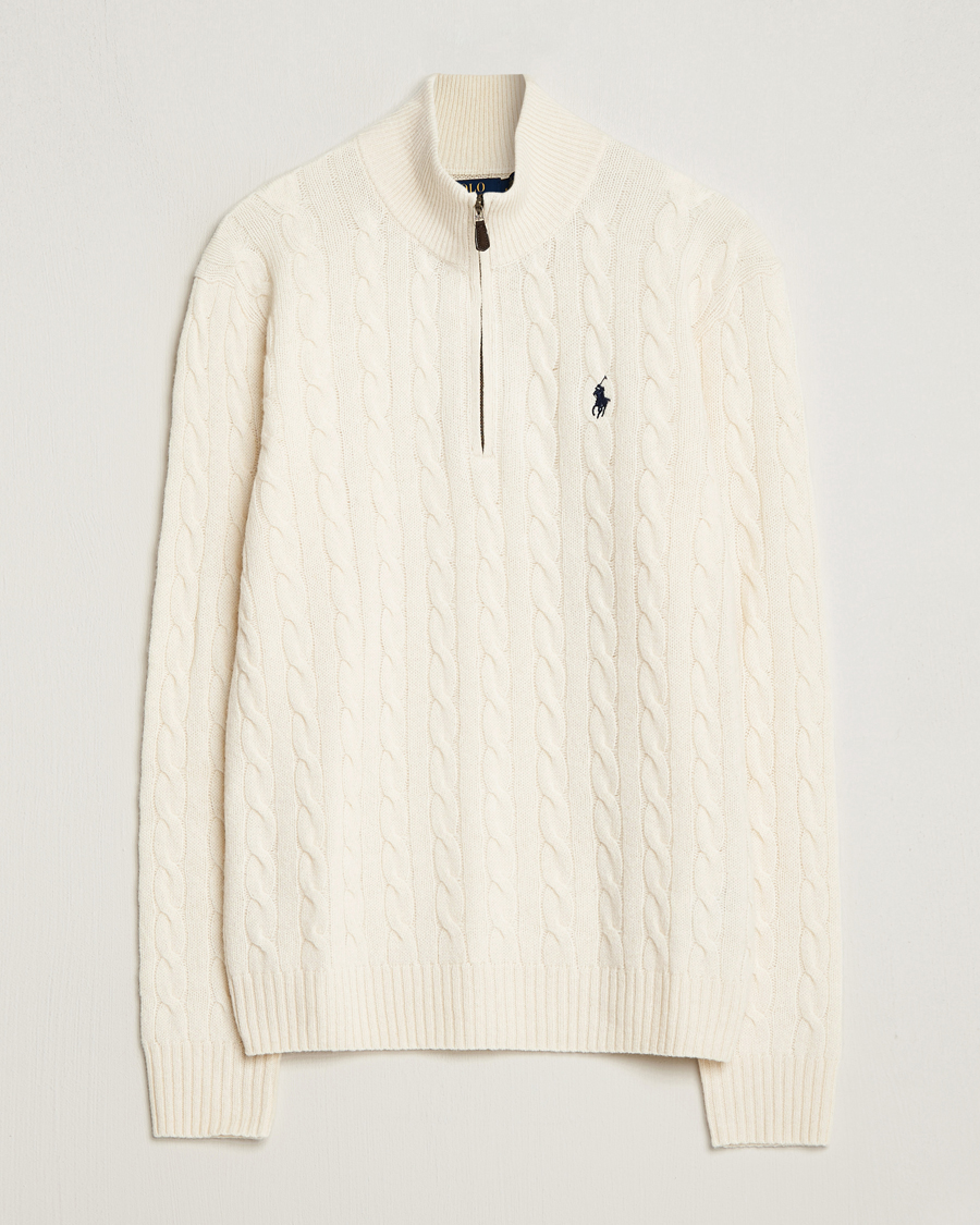 Herre | Trøjer | Polo Ralph Lauren | Wool/Cashmere Cable Half Zip Andover Cream