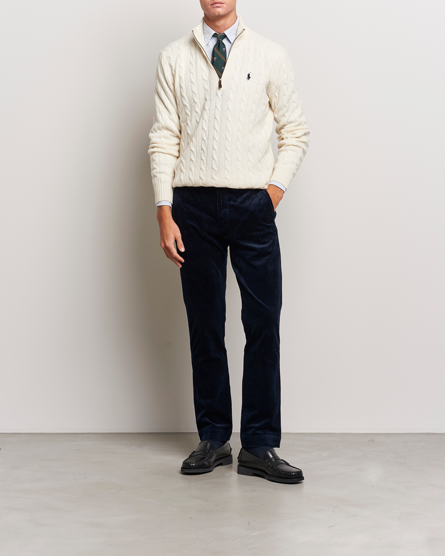 Herre | Trøjer | Polo Ralph Lauren | Wool/Cashmere Cable Half Zip Andover Cream