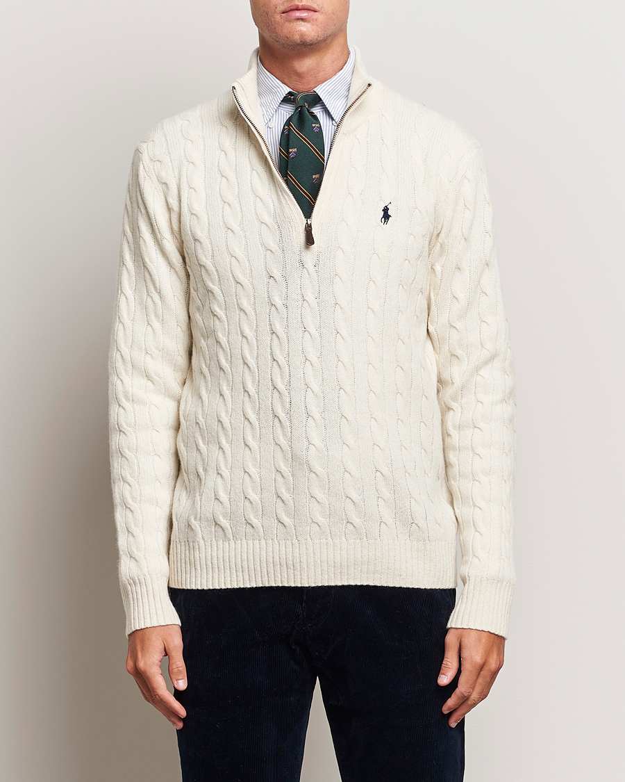 Herre | Trøjer | Polo Ralph Lauren | Wool/Cashmere Cable Half Zip Andover Cream