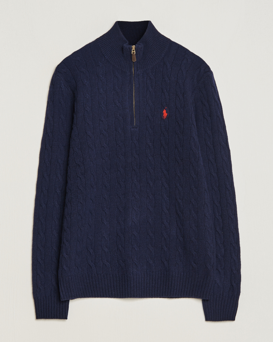 Herre | Trøjer | Polo Ralph Lauren | Wool/Cashmere Cable Half Zip Hunter Navy