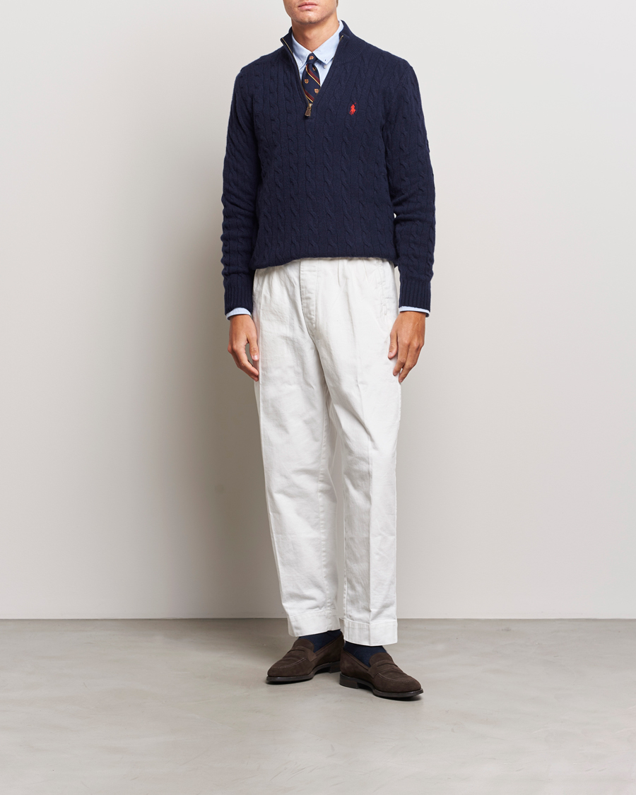 Herre | Trøjer | Polo Ralph Lauren | Wool/Cashmere Cable Half Zip Hunter Navy