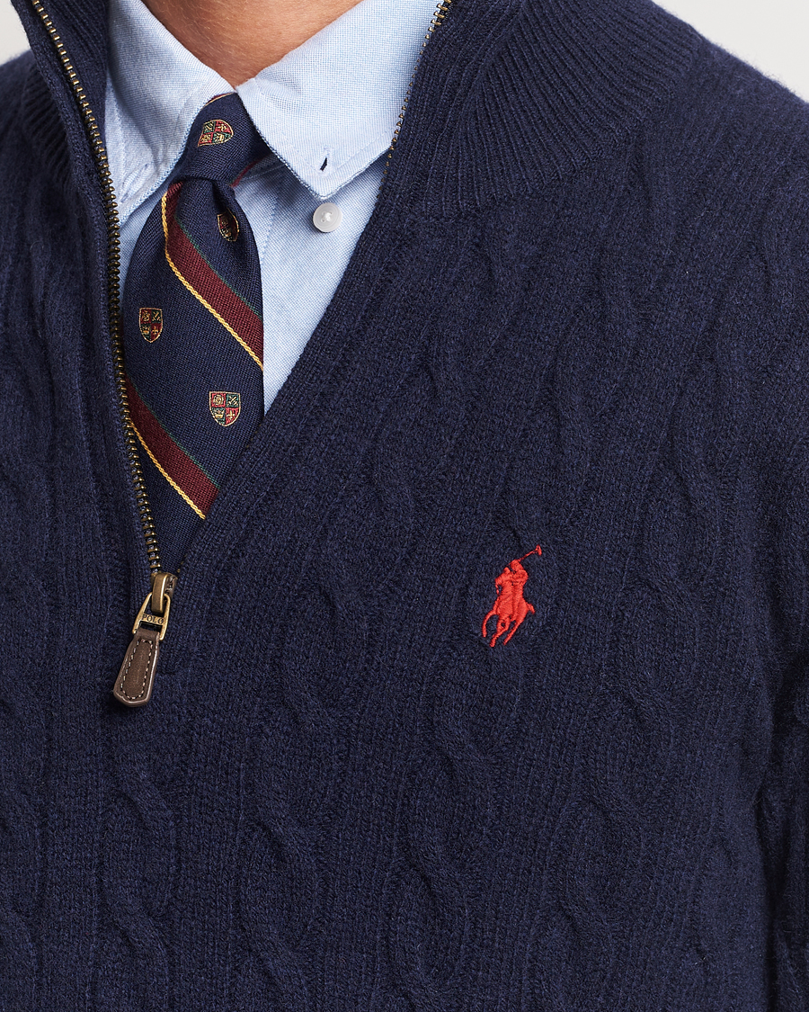 Herre | Trøjer | Polo Ralph Lauren | Wool/Cashmere Cable Half Zip Hunter Navy
