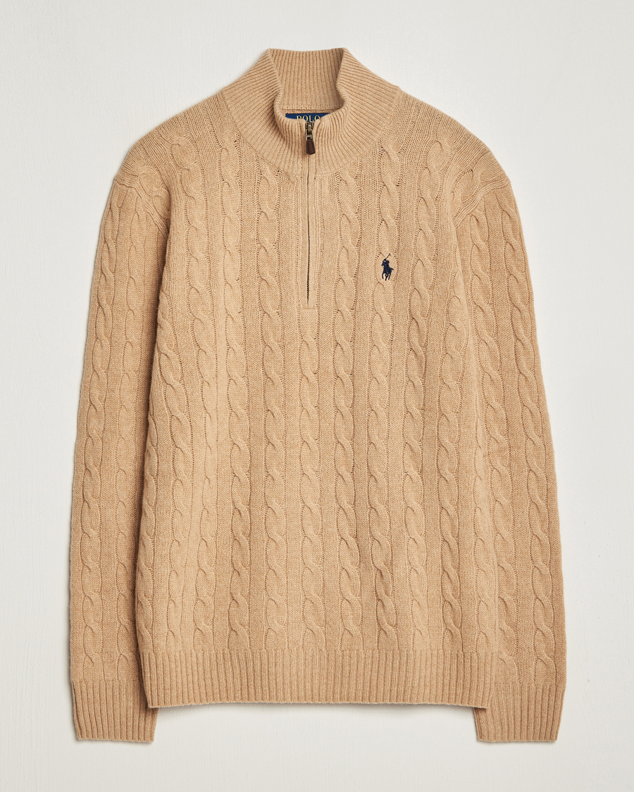 Herre | Trøjer | Polo Ralph Lauren | Wool/Cashmere Cable Half Zip Camel Melange