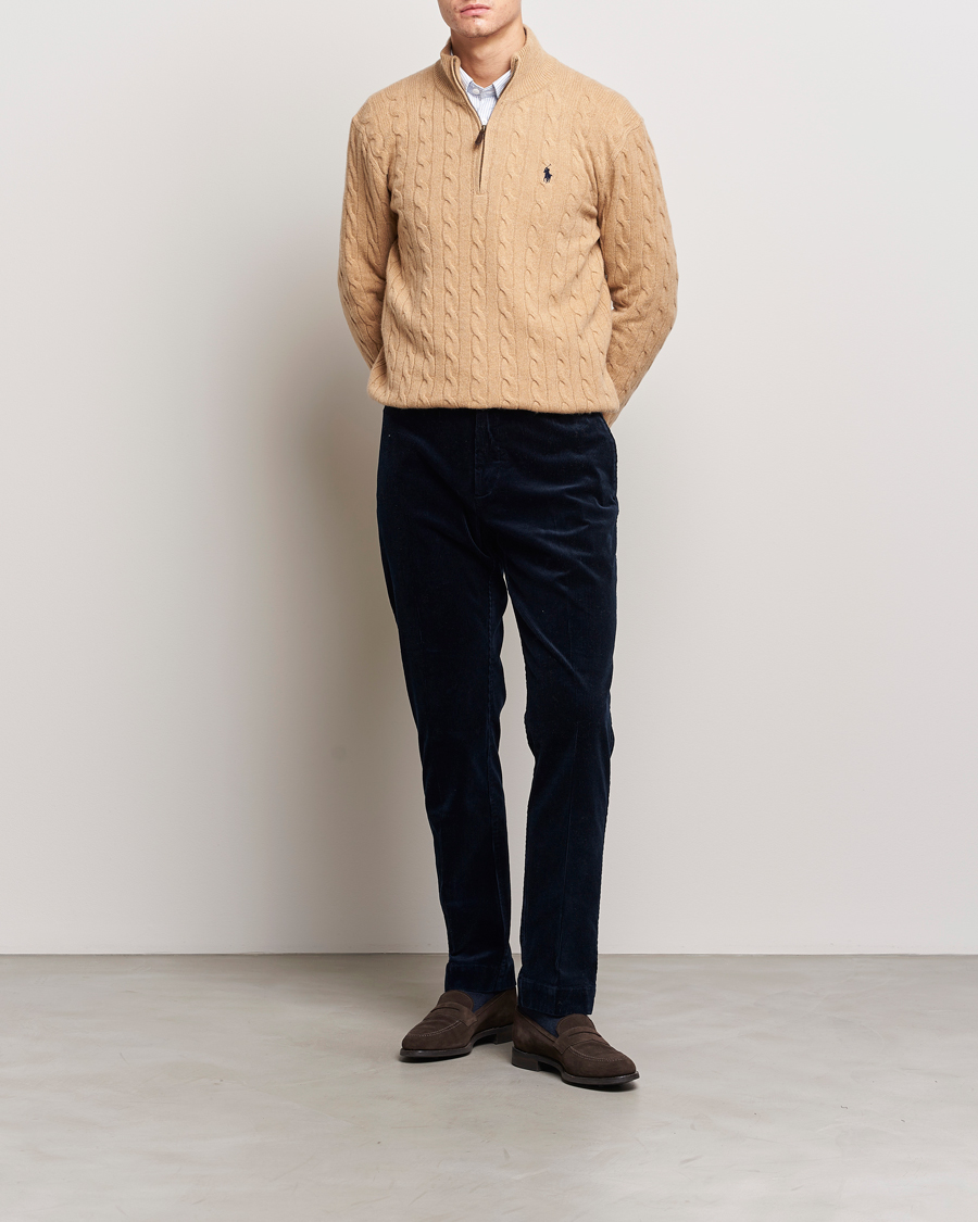 Herre | Trøjer | Polo Ralph Lauren | Wool/Cashmere Cable Half Zip Camel Melange