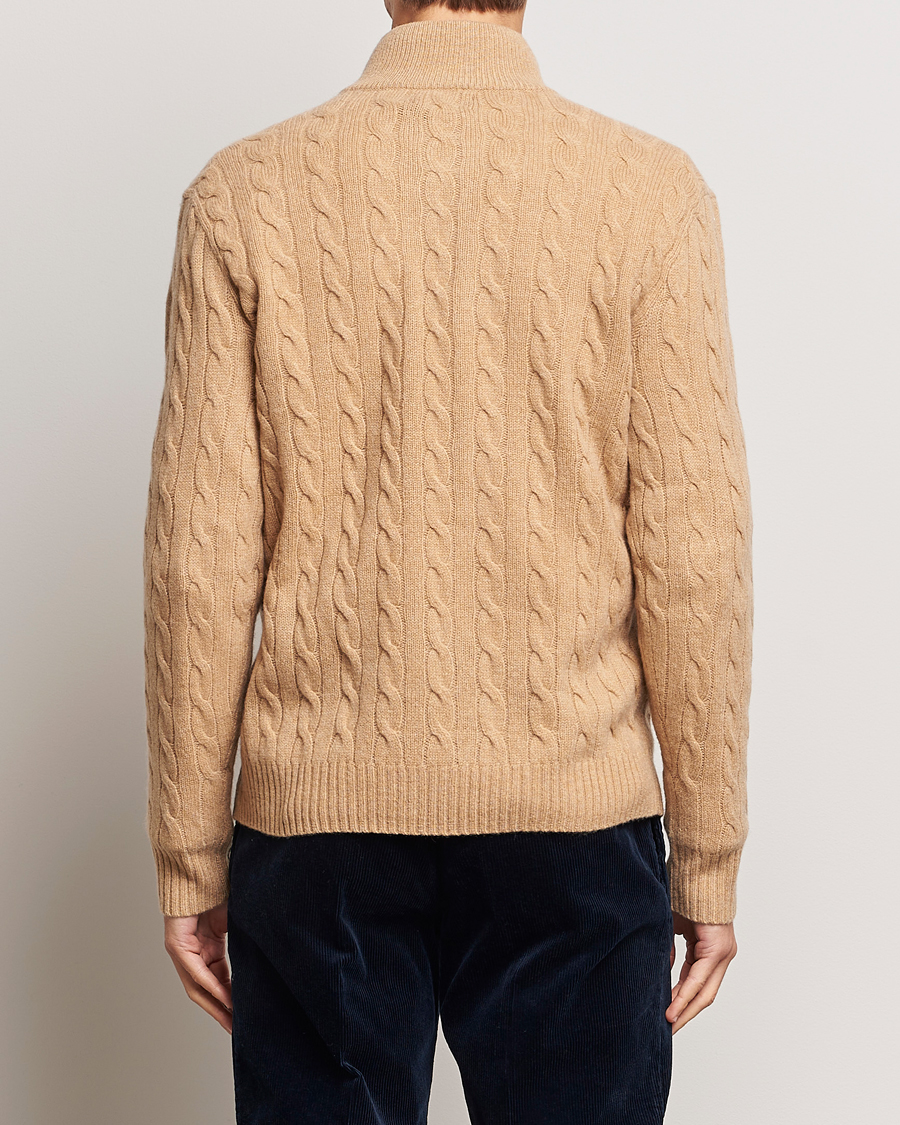 Herre | Trøjer | Polo Ralph Lauren | Wool/Cashmere Cable Half Zip Camel Melange
