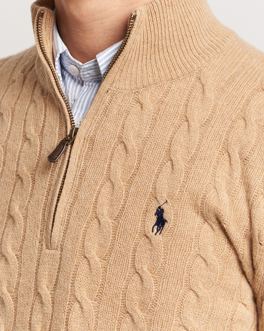 Herre | Trøjer | Polo Ralph Lauren | Wool/Cashmere Cable Half Zip Camel Melange