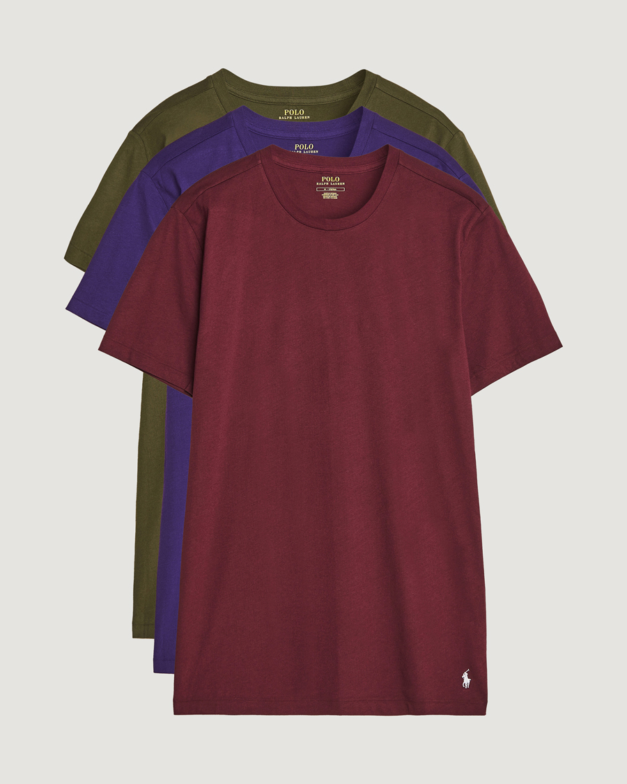 Herre | T-Shirts | Polo Ralph Lauren | 3-Pack Crew Neck T-Shirt Wine/Green/Purple