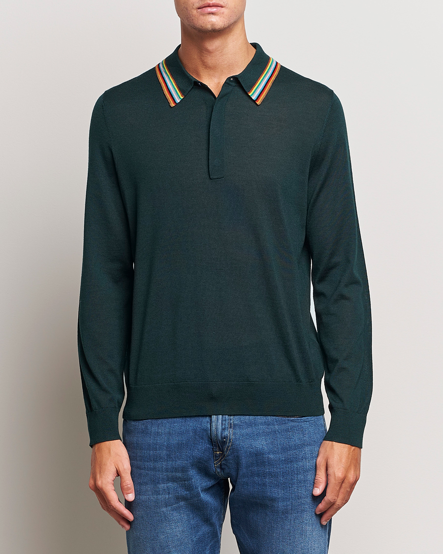 Herre | Strikkede polotrøjer | Paul Smith | Wool/Silk Knitted Polo Dark Green