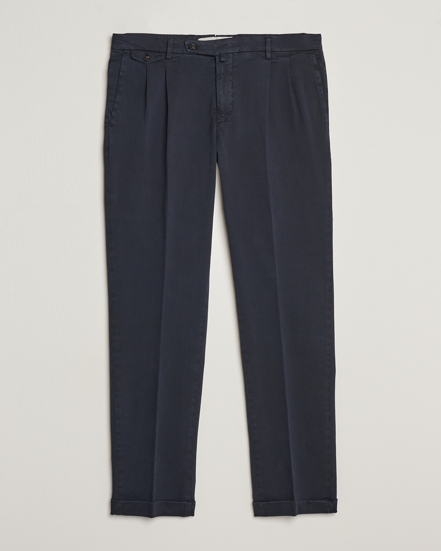 Herre | Bukser | Briglia 1949 | Easy Fit Pleated Cotton Stretch Chino Navy