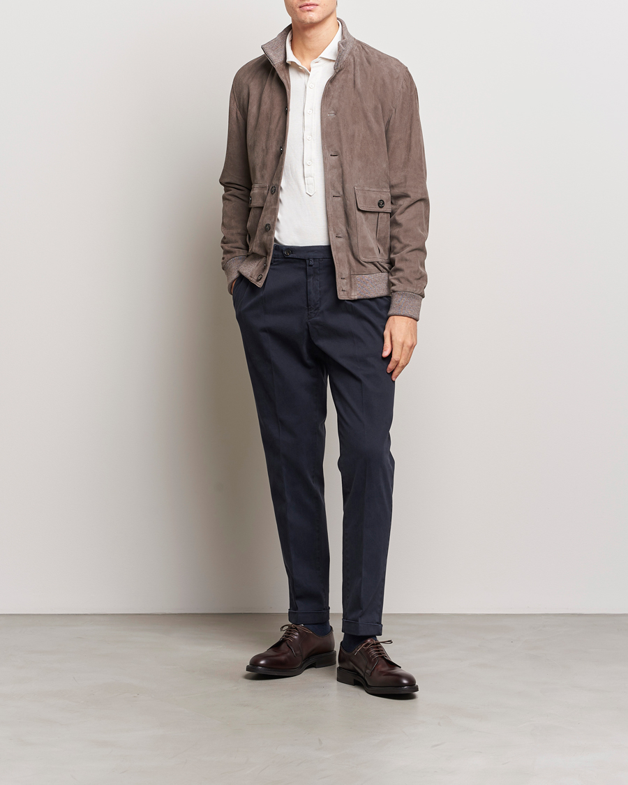 Herre | Bukser | Briglia 1949 | Easy Fit Pleated Cotton Stretch Chino Navy