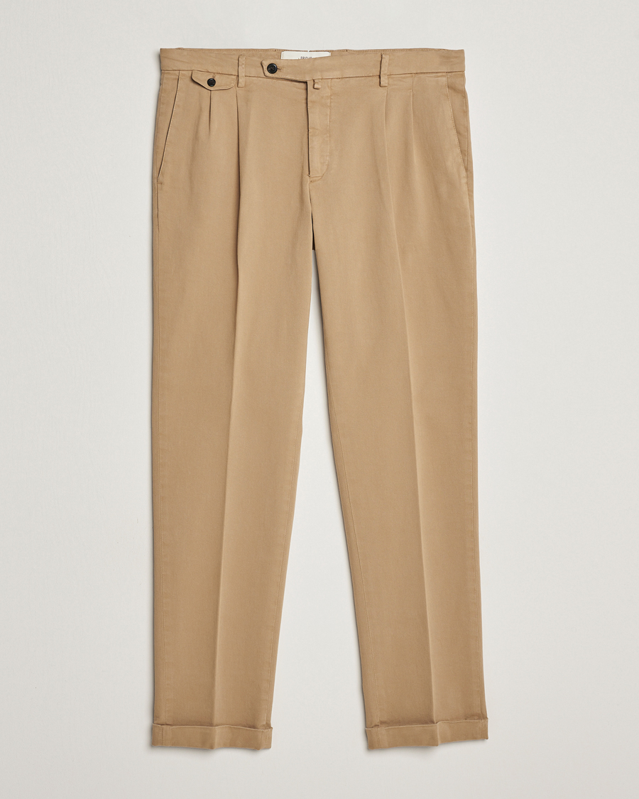 Herre | Bukser | Briglia 1949 | Easy Fit Pleated Cotton Stretch Chino Beige