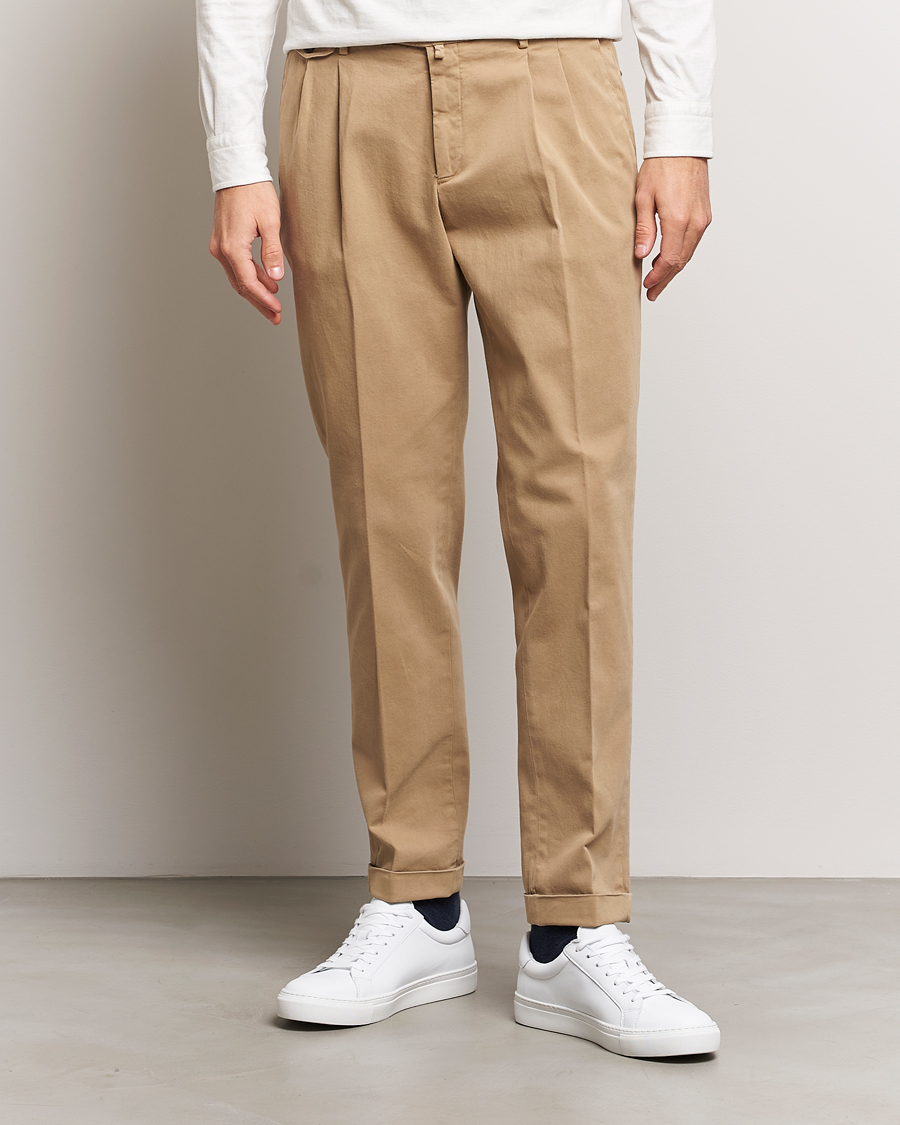Herre | Bukser | Briglia 1949 | Easy Fit Pleated Cotton Stretch Chino Beige