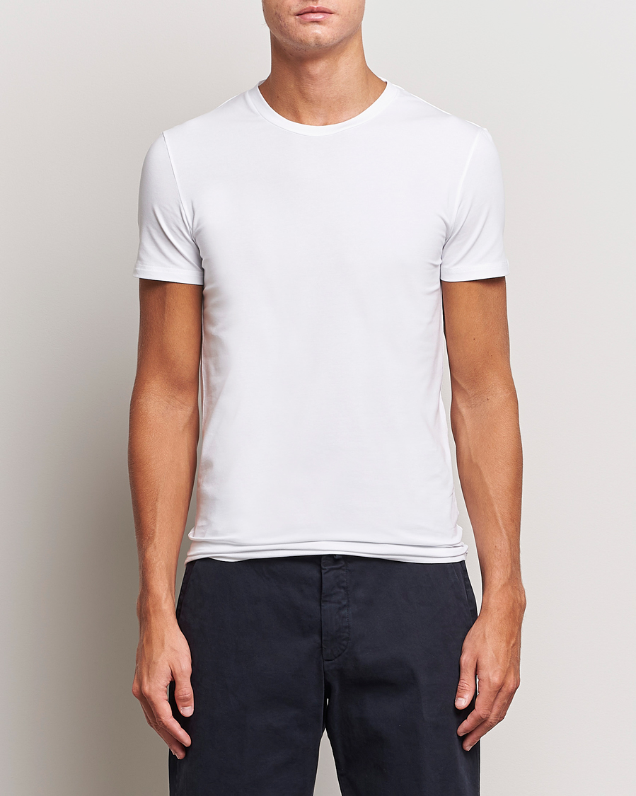 Herre | Kortærmede t-shirts | Zegna | Stretch Cotton Round Neck T-Shirt White