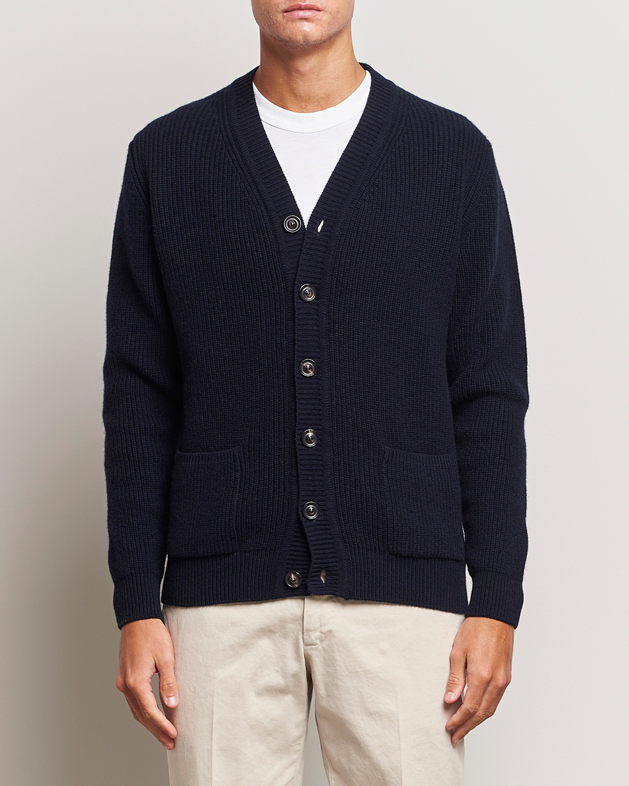 Herre | Trøjer | Lardini | Wool/Cashmere Knitted Cardigan Navy
