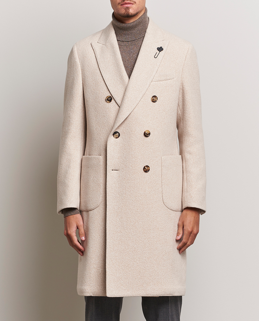 Herre | Jakker | Lardini | Wool/Silk/Cashmere Double Breasted Coat Beige