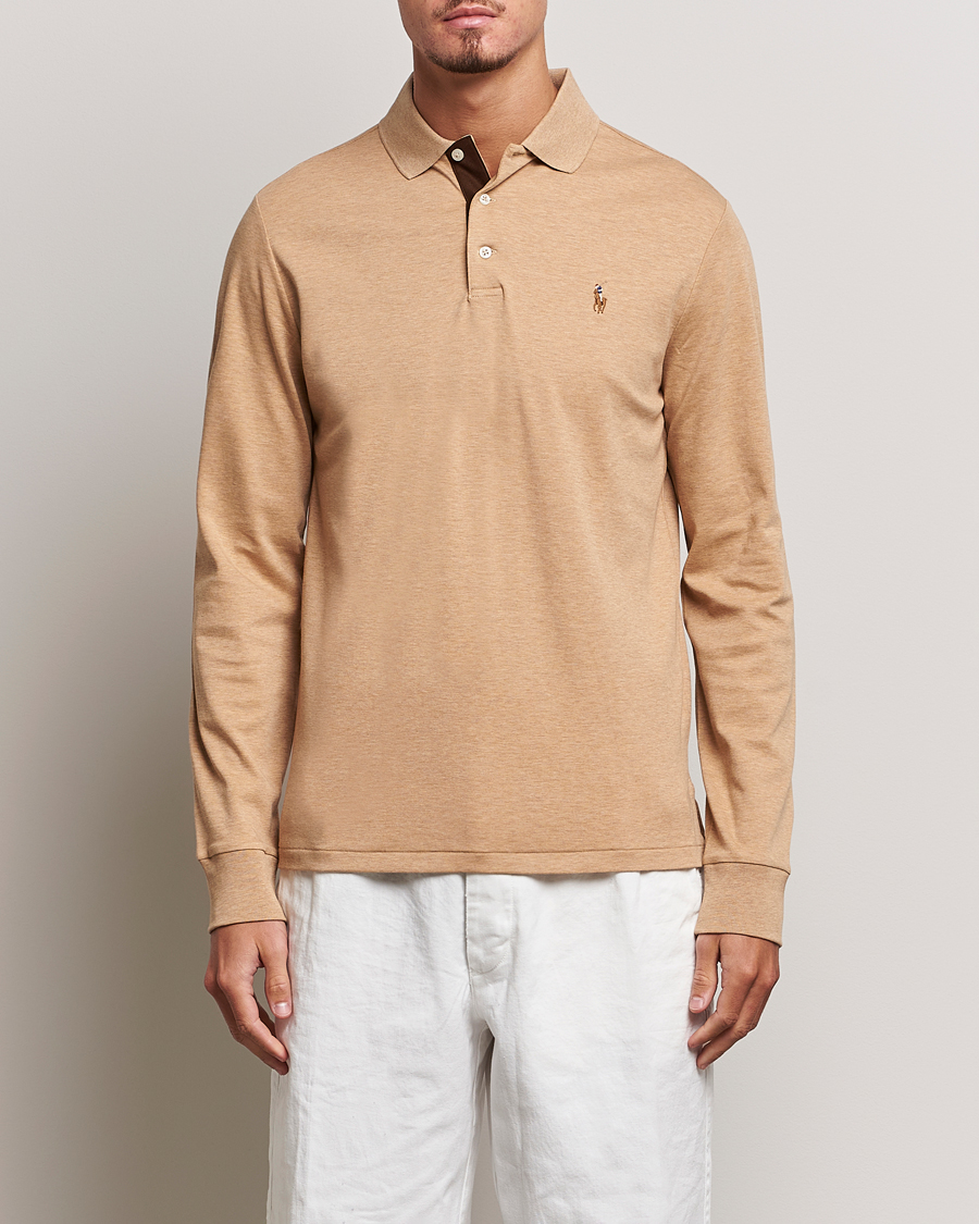 Herre | Afdelinger | Polo Ralph Lauren | Luxury Pima Cotton Long Sleeve Polo Camel Heather