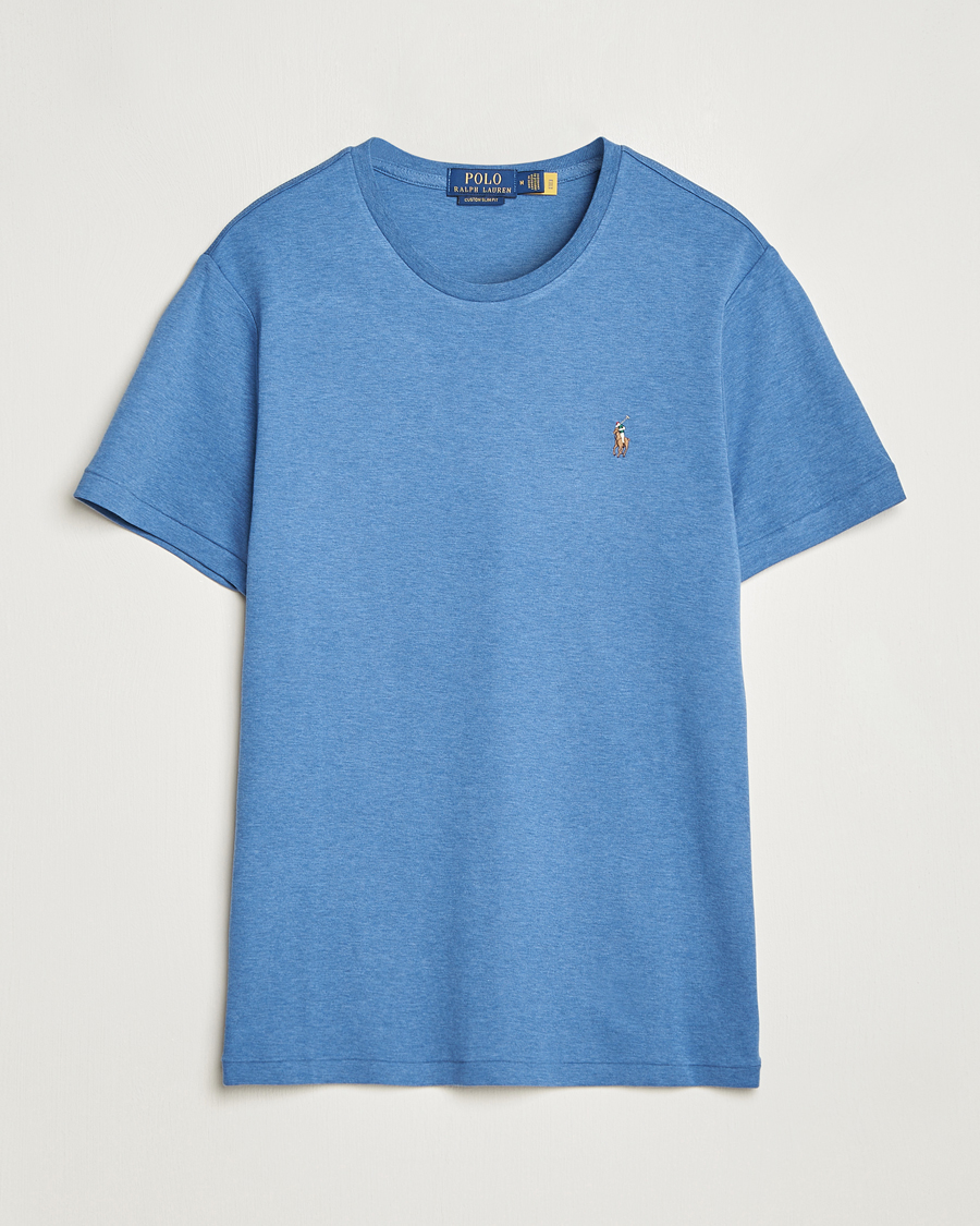 Herre | T-Shirts | Polo Ralph Lauren | Luxury Pima Cotton Crew Neck T-Shirt Fog Blue Heather