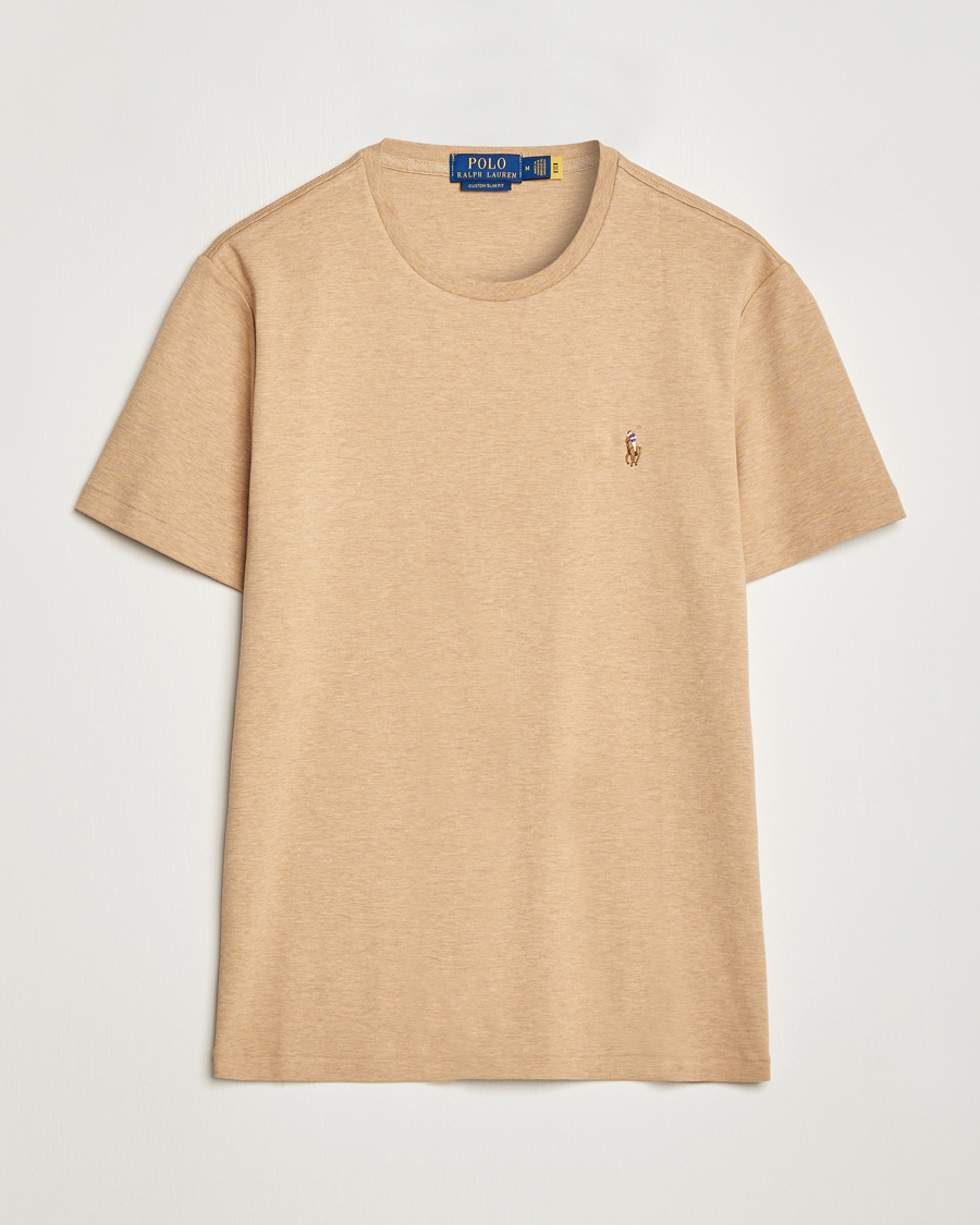 Herre | T-Shirts | Polo Ralph Lauren | Luxury Pima Cotton Crew Neck T-Shirt Camel Heather