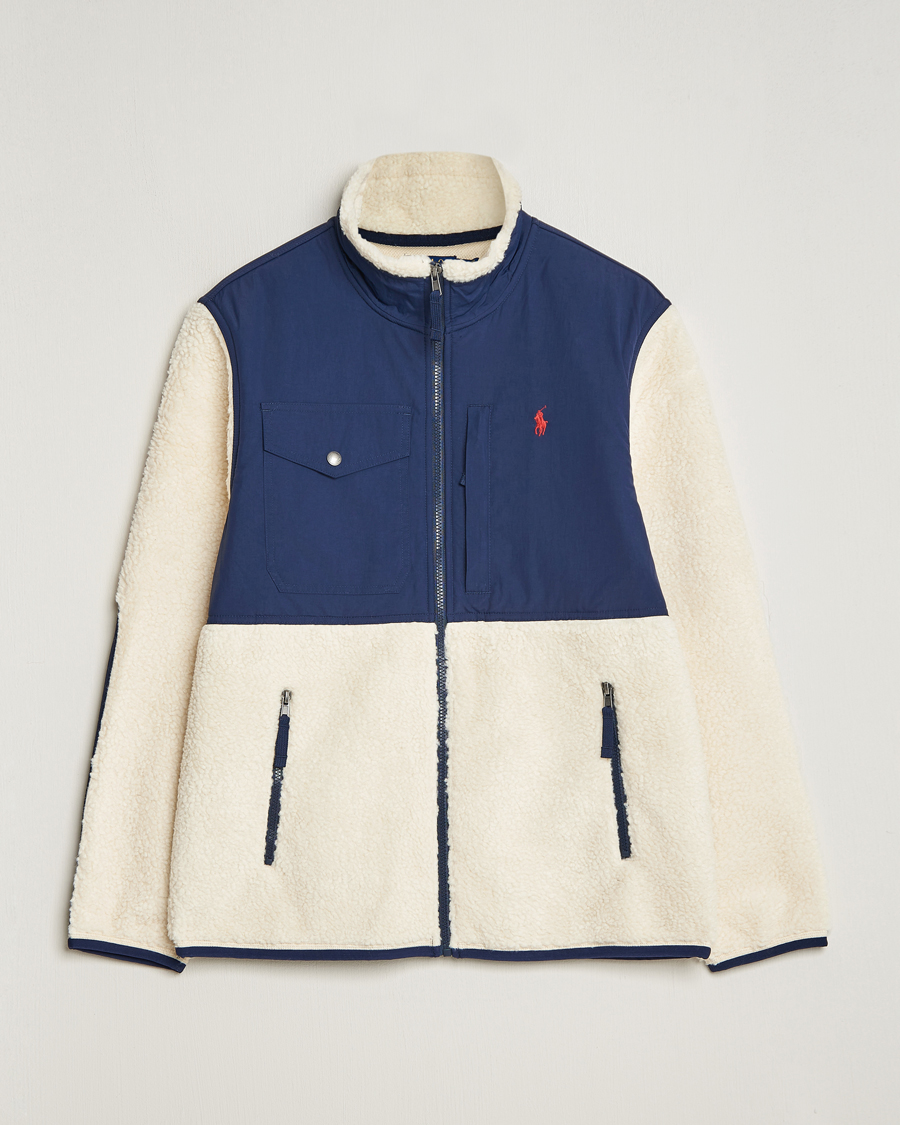 Herre | Trøjer | Polo Ralph Lauren | Bonded Sherpa Full Zip Sweater Cream/Newport Navy