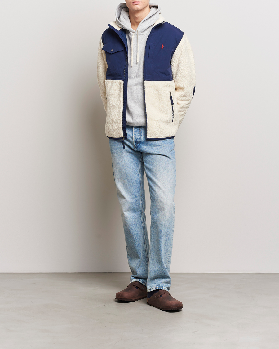 Herre | Trøjer | Polo Ralph Lauren | Bonded Sherpa Full Zip Sweater Cream/Newport Navy