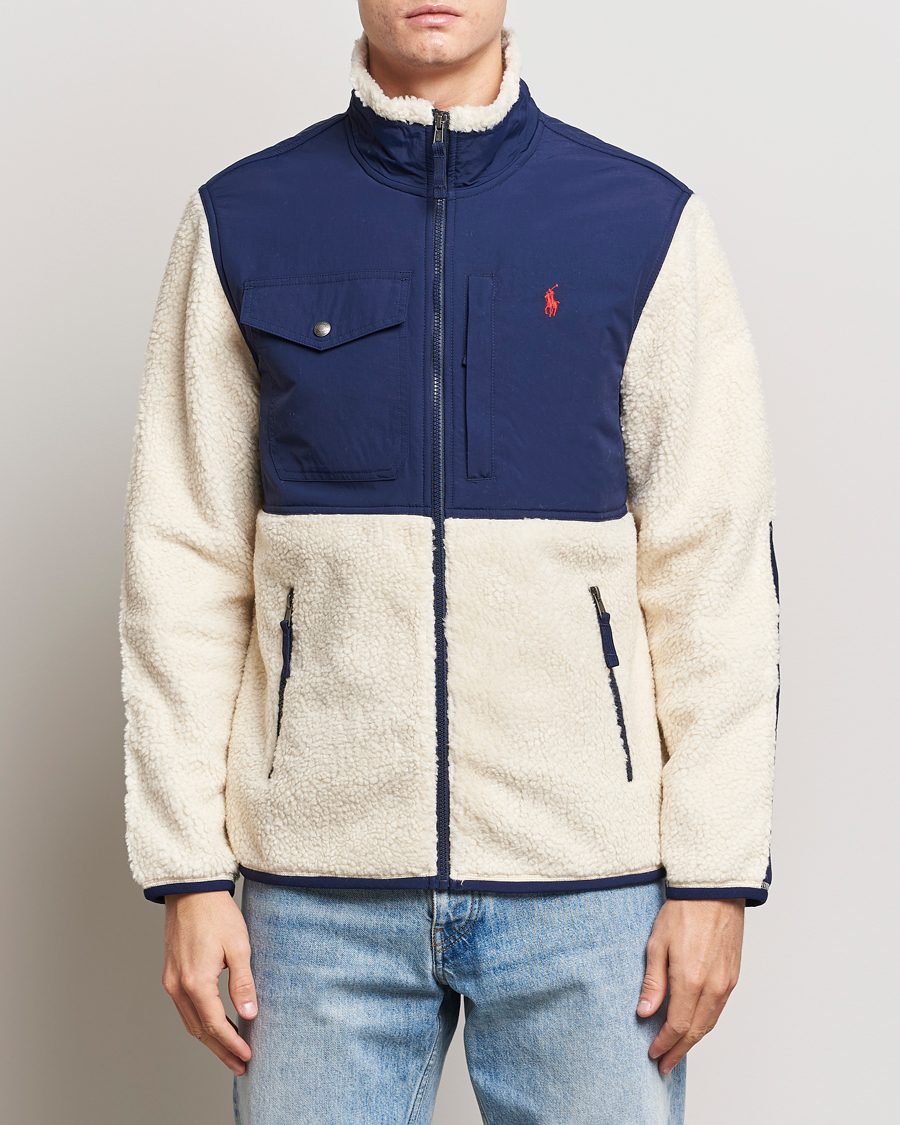 Herre |  | Polo Ralph Lauren | Bonded Sherpa Full Zip Sweater Cream/Newport Navy