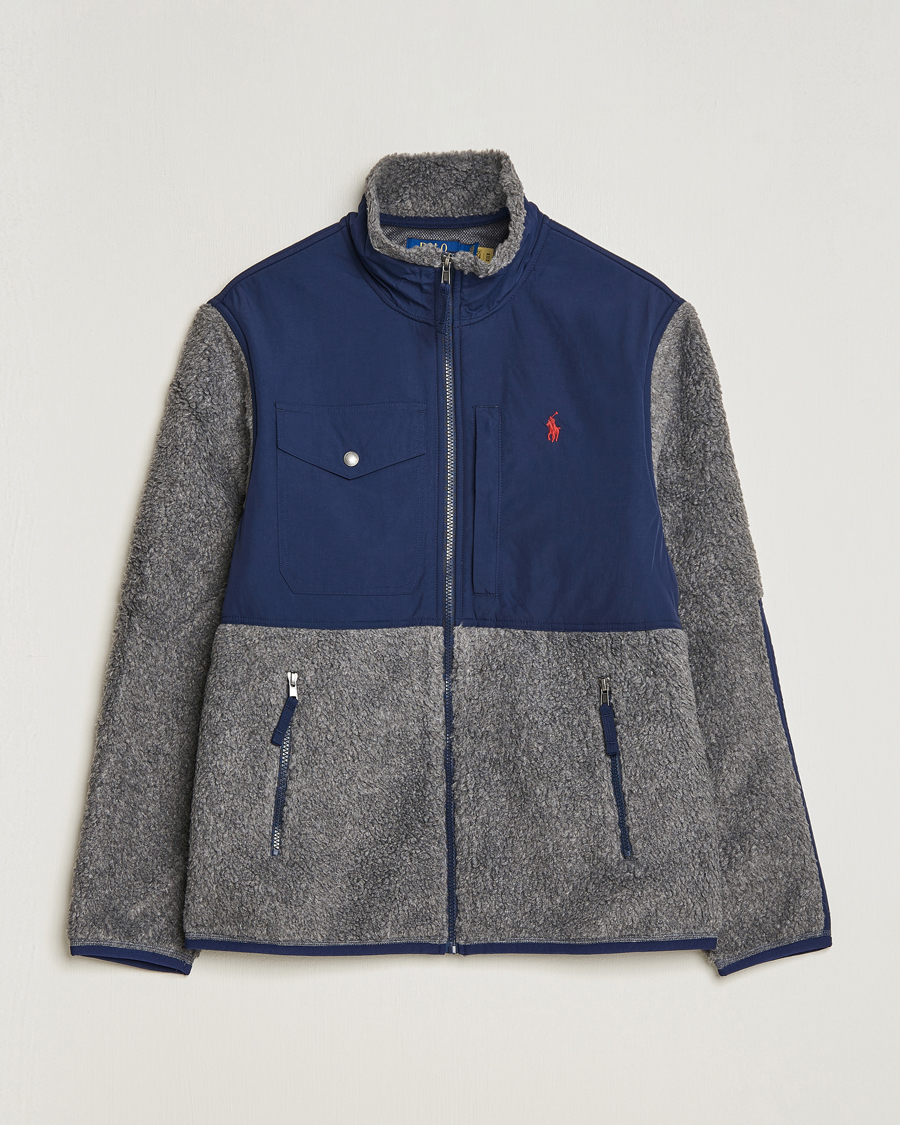 Herre | Trøjer | Polo Ralph Lauren | Bonded Sherpa Full Zip Sweater Grey/Newport Navy