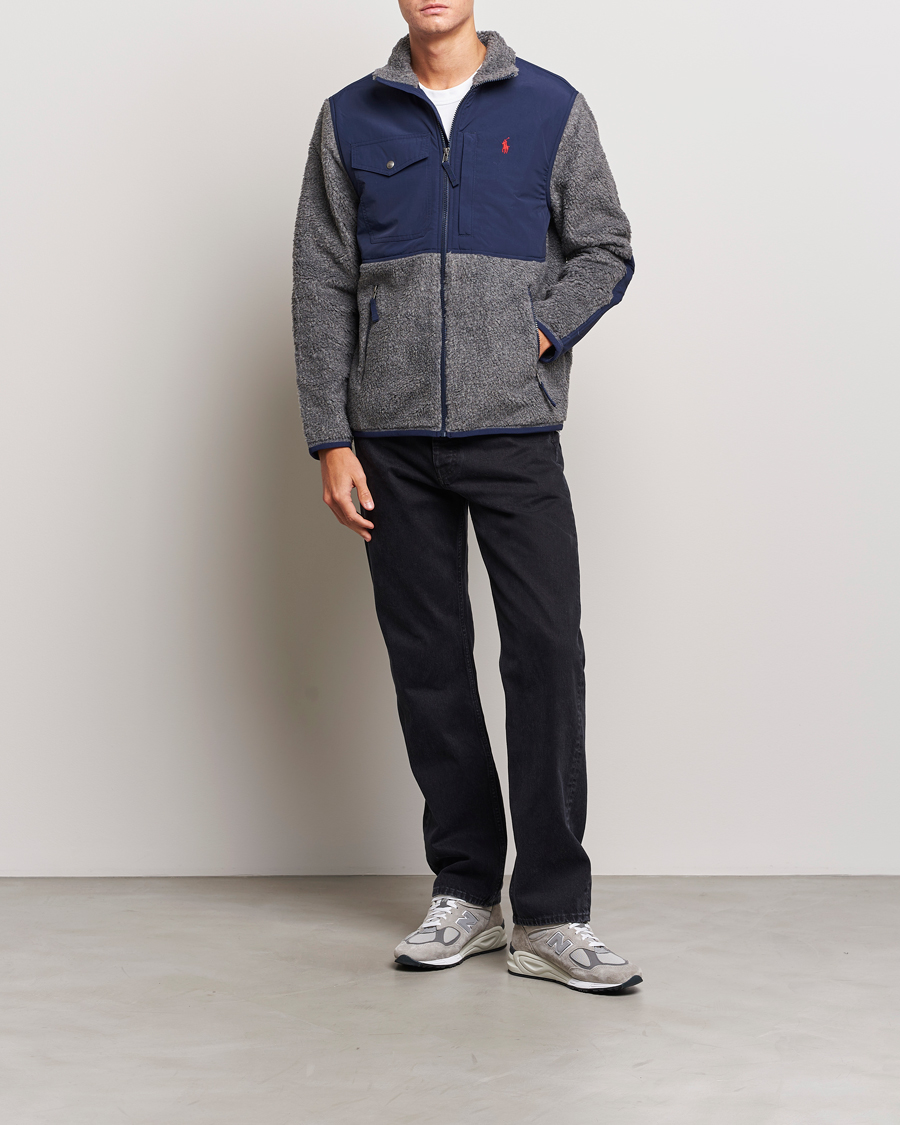 Herre | Trøjer | Polo Ralph Lauren | Bonded Sherpa Full Zip Sweater Grey/Newport Navy