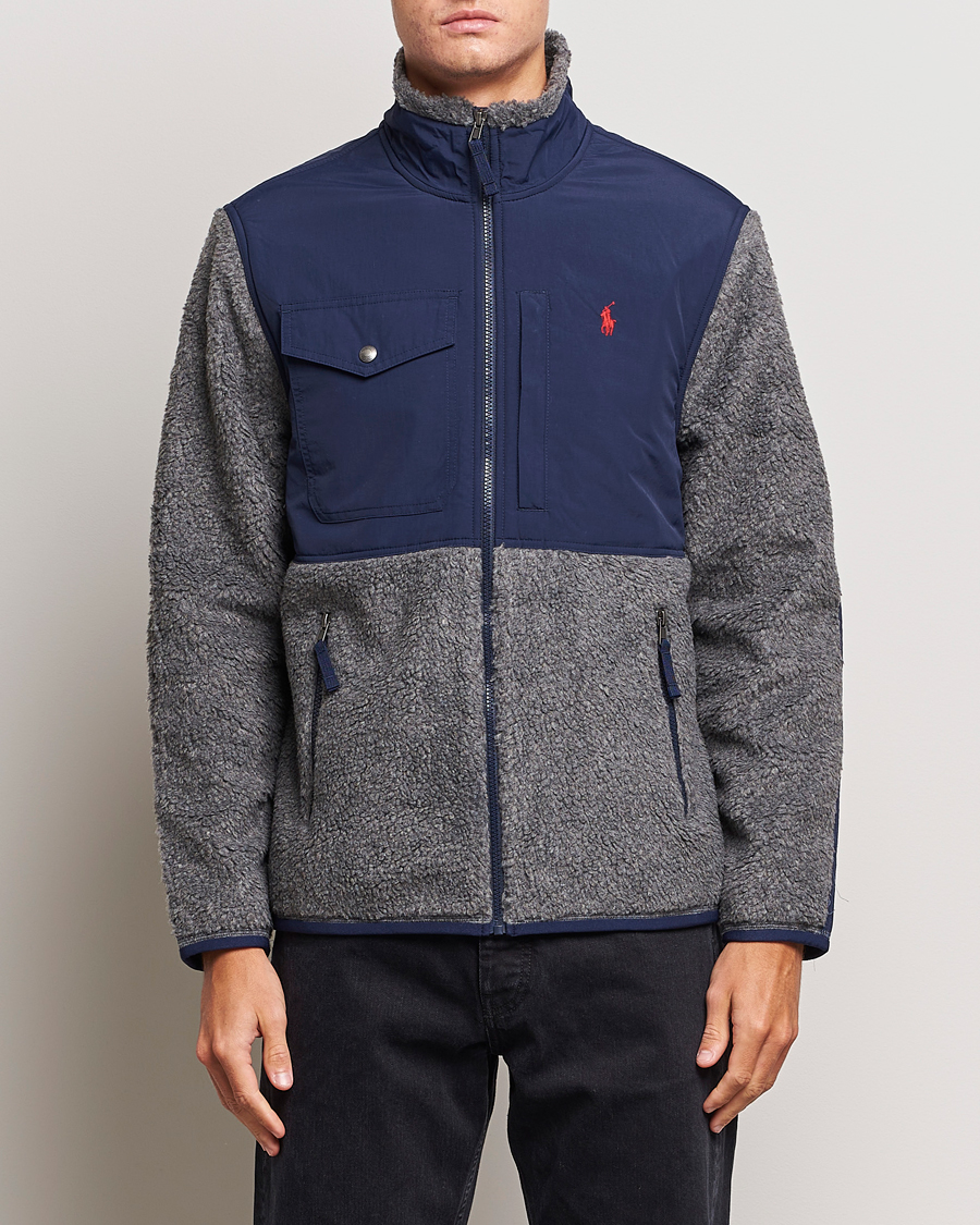Herre | Fleecetrøjer | Polo Ralph Lauren | Bonded Sherpa Full Zip Sweater Grey/Newport Navy