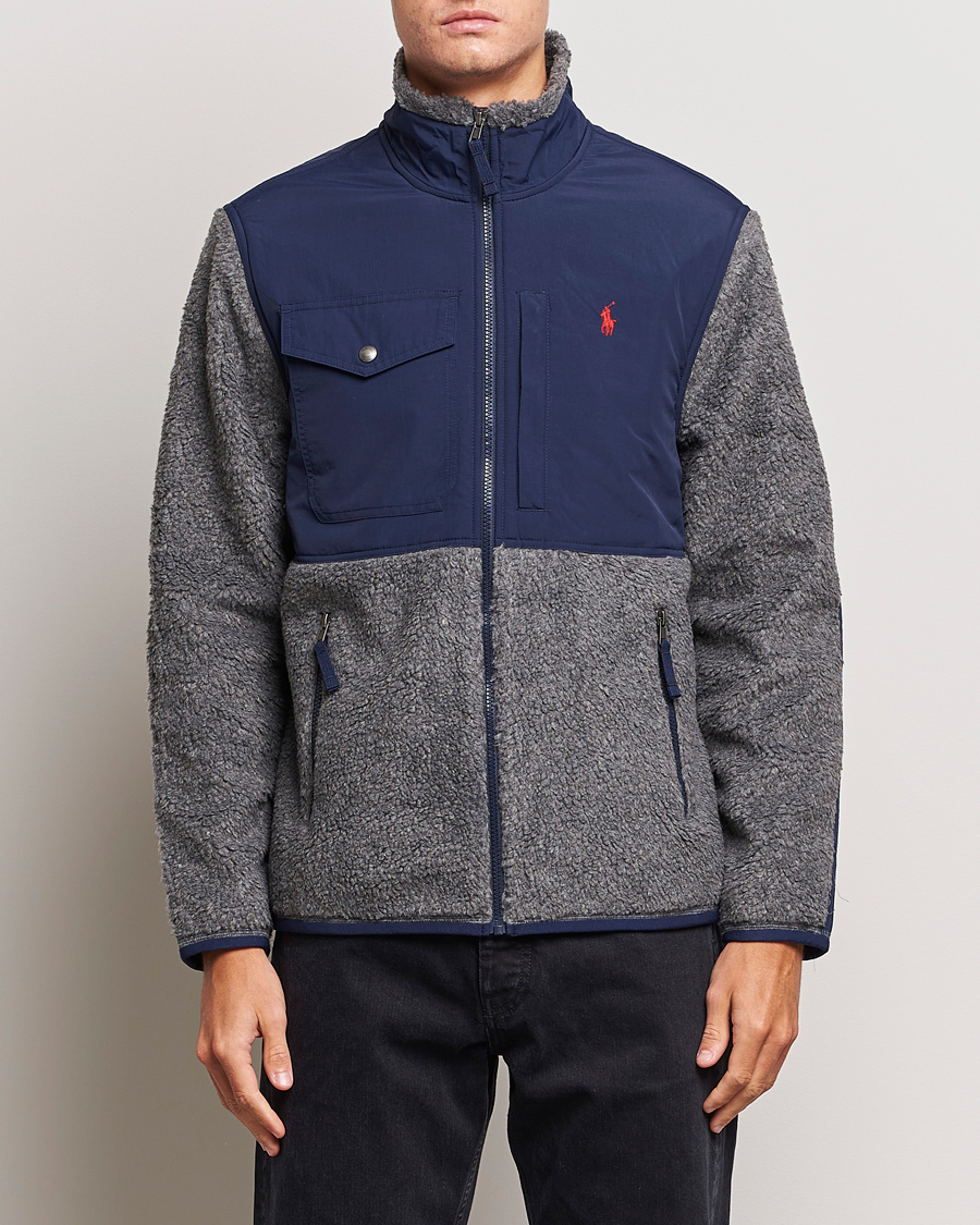 Herre | Trøjer | Polo Ralph Lauren | Bonded Sherpa Full Zip Sweater Grey/Newport Navy