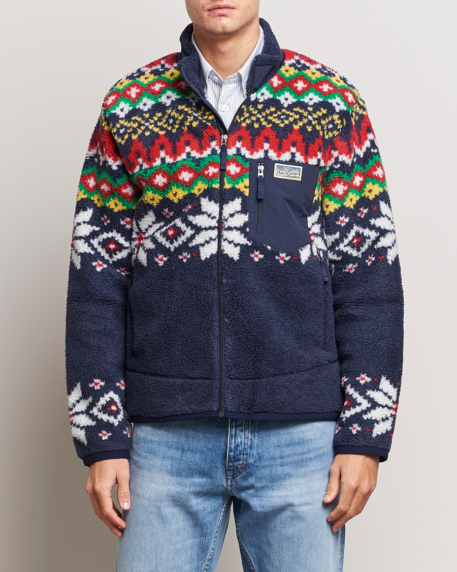 Herre | Trøjer | Polo Ralph Lauren | Bonded Hi-Pile Snowflake Fairisle Full Zip Navy