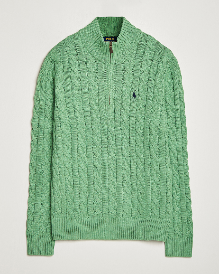 Herre | Trøjer | Polo Ralph Lauren | Cotton Cable Half Zip Sweater Field Green Heather